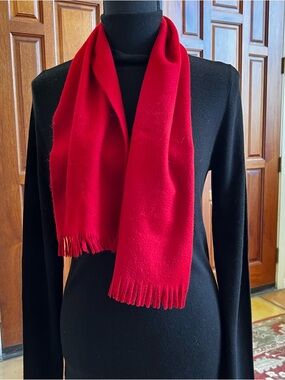 Colombo 100% Cashmere Red Scarf Rectangle 40” X 8” Fringe Made In Italy